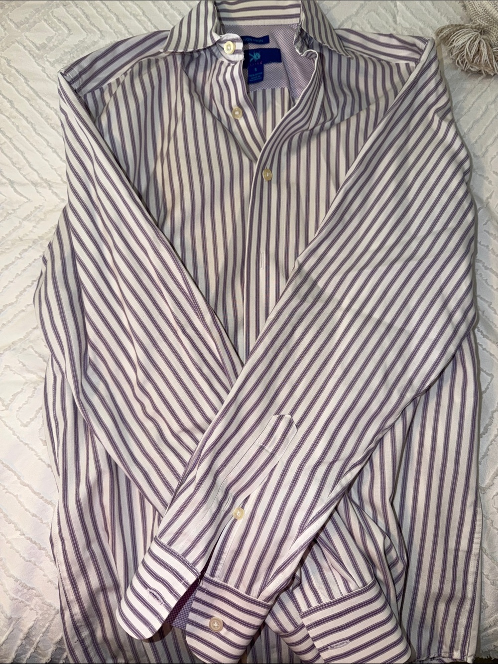 Egara White Dress Shirt with Purple Stripes